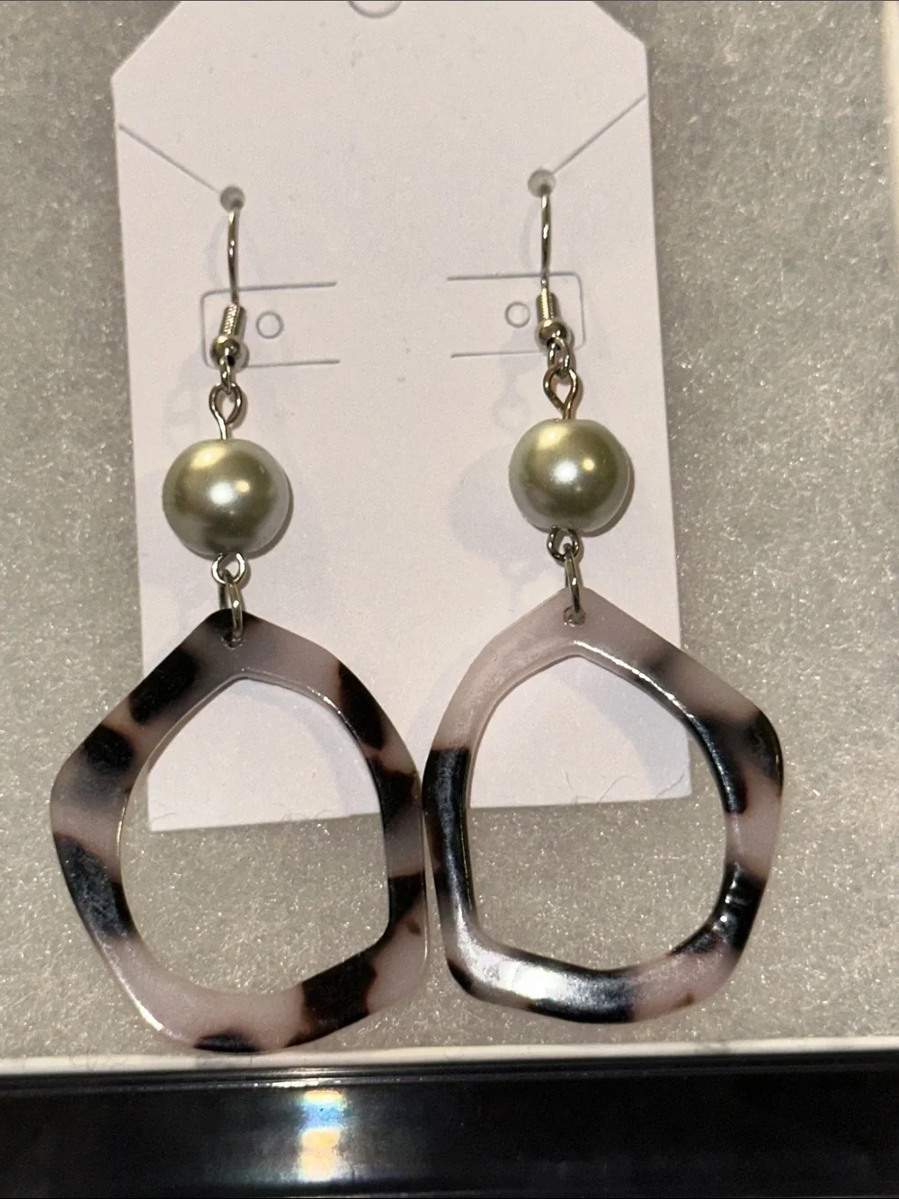 Handmade Tortoiseshell Drop Earrings with Pearl Accent